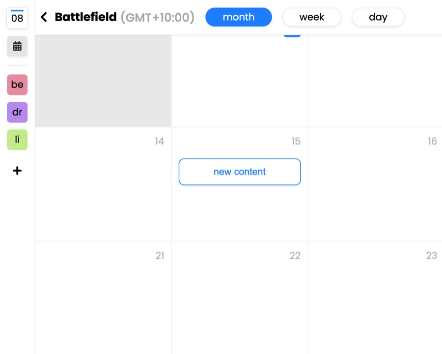 The month view with an empty day opening a new content composer.